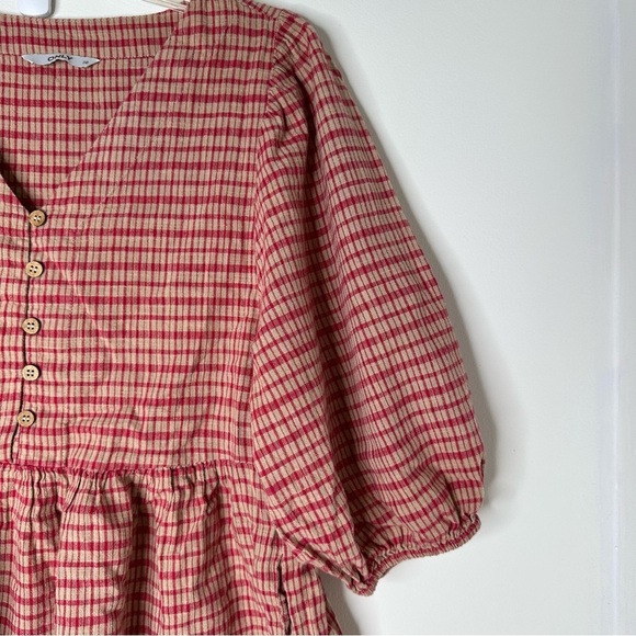 Plaid V-Neck mini Dress with Puff Sleeves by Only - Picture 4 of 12